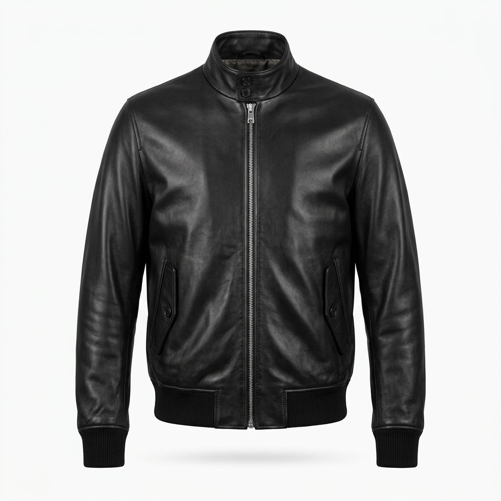 Men's Black Leather Harrington Jacket