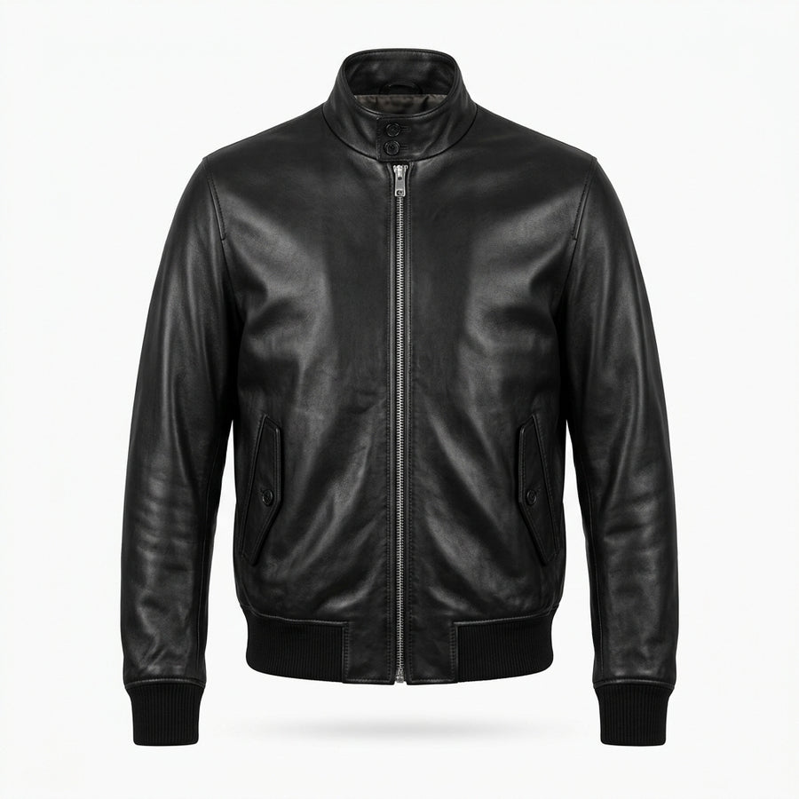Men's Black Leather Harrington Jacket