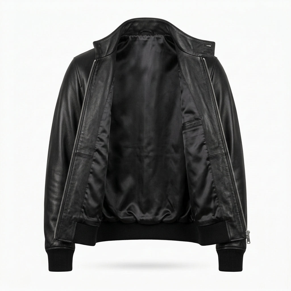 Men's Black Leather Harrington Jacket