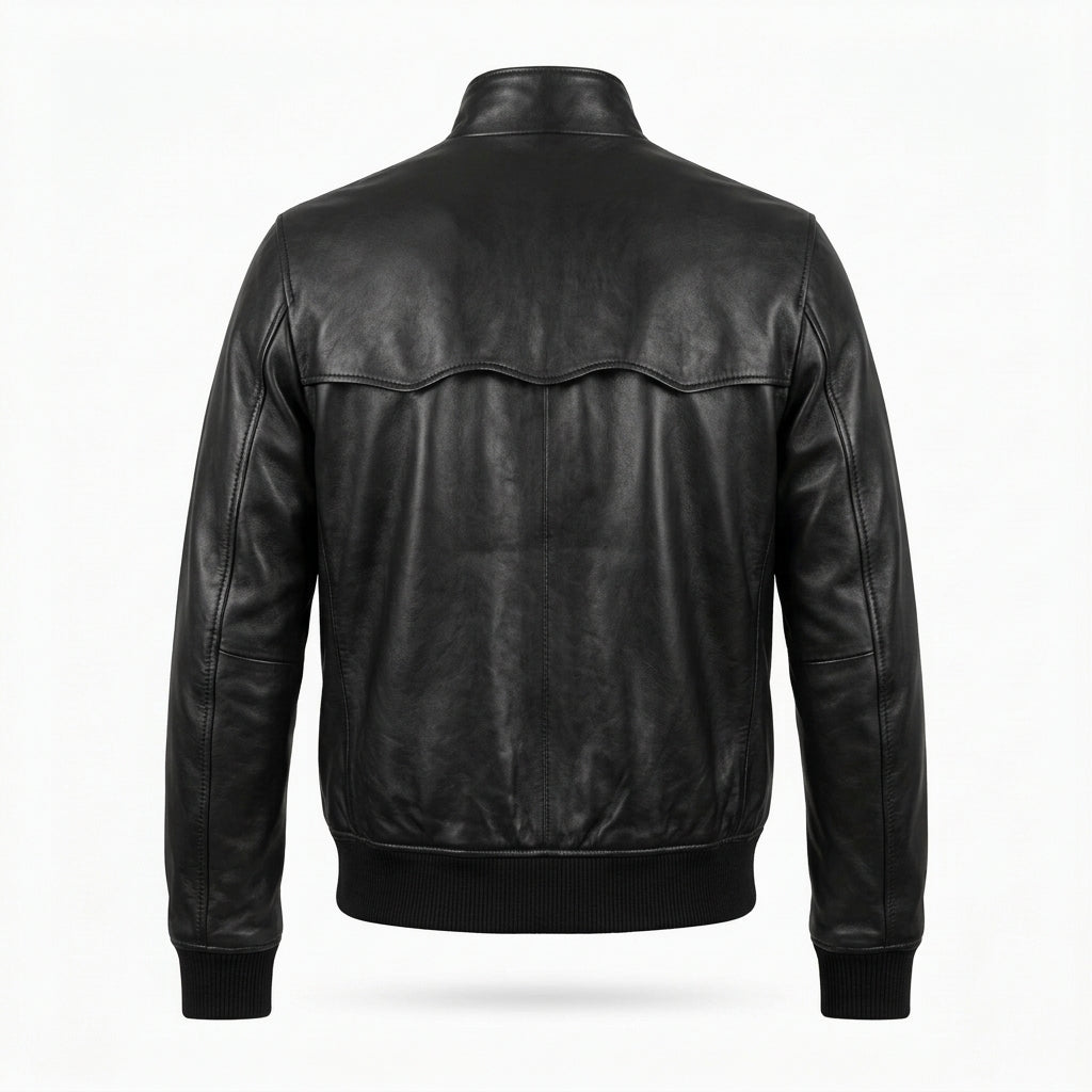 Men's Black Leather Harrington Jacket