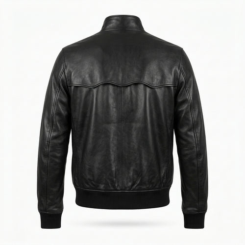 Men's Black Leather Harrington Jacket