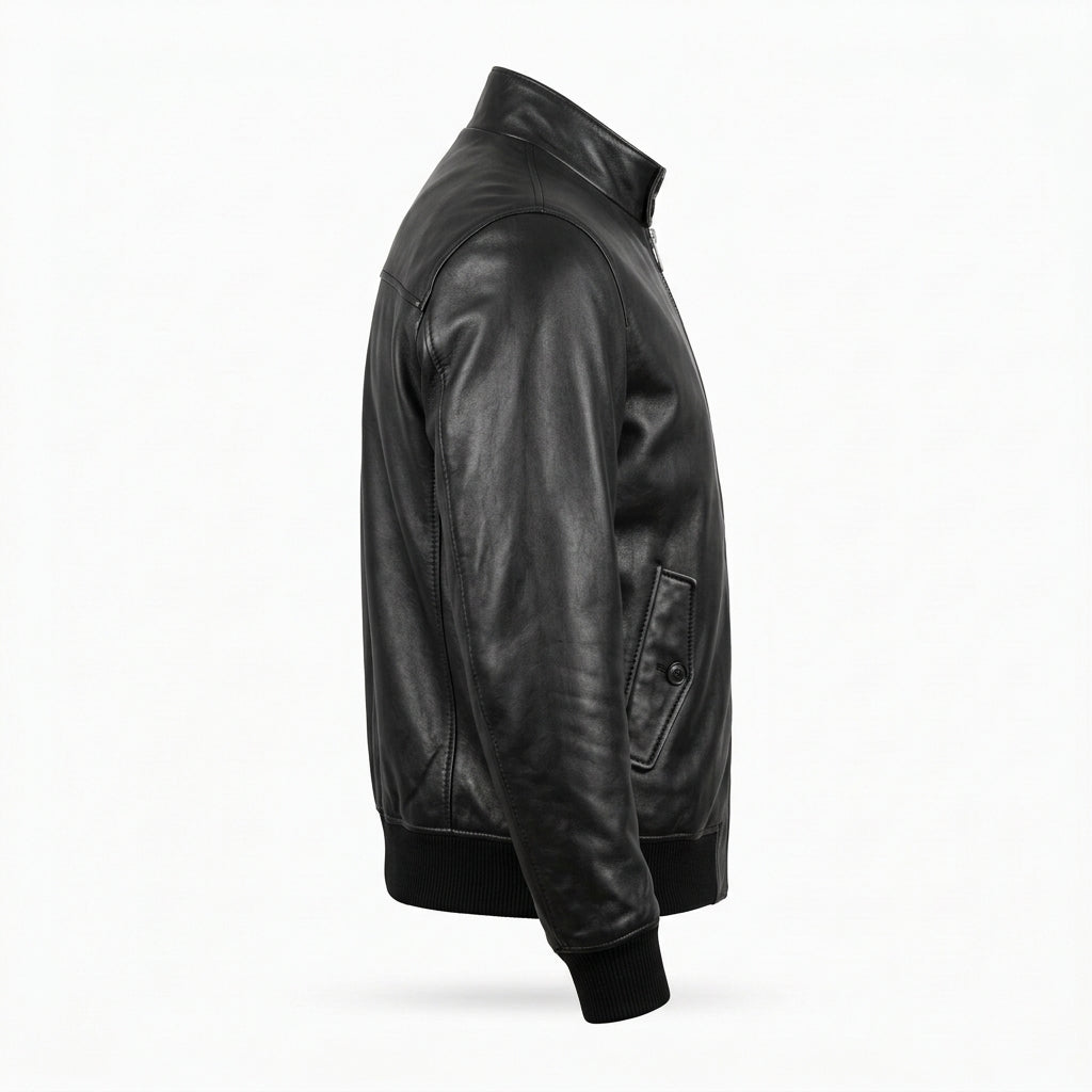 Men's Black Leather Harrington Jacket