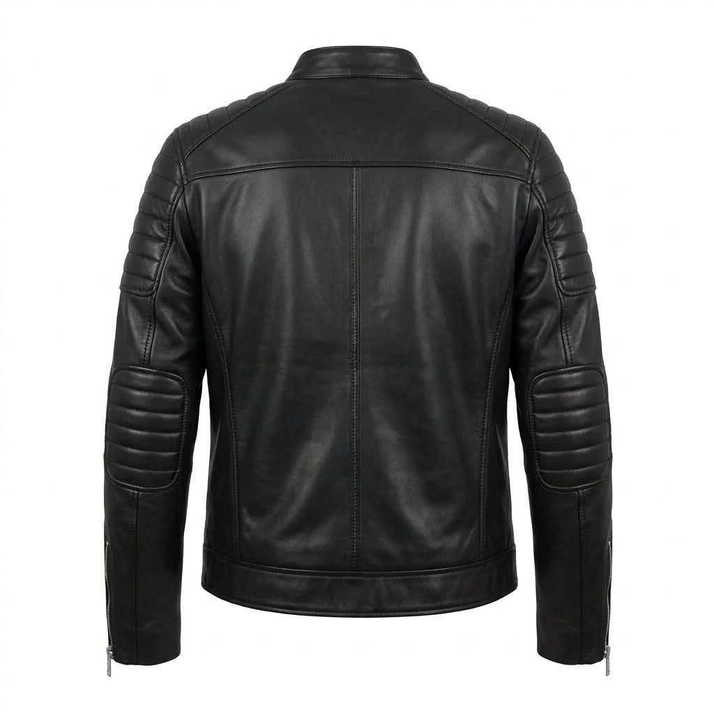 Men's Black Leather Biker Jacket – Sheepskin Multi-Zip Motorcycle Moto Jacket