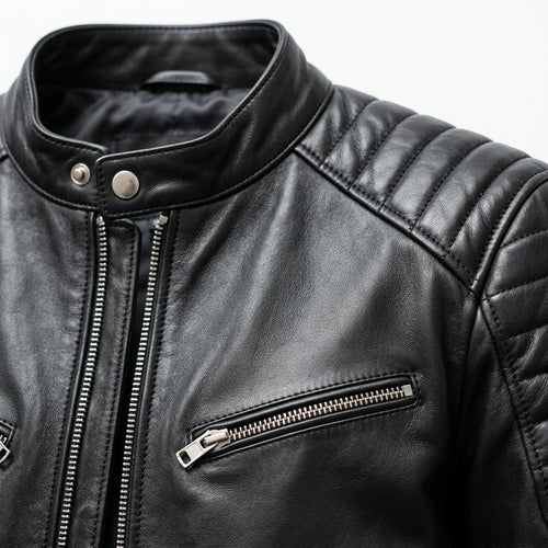 Men's Black Leather Biker Jacket – Sheepskin Multi-Zip Motorcycle Moto Jacket