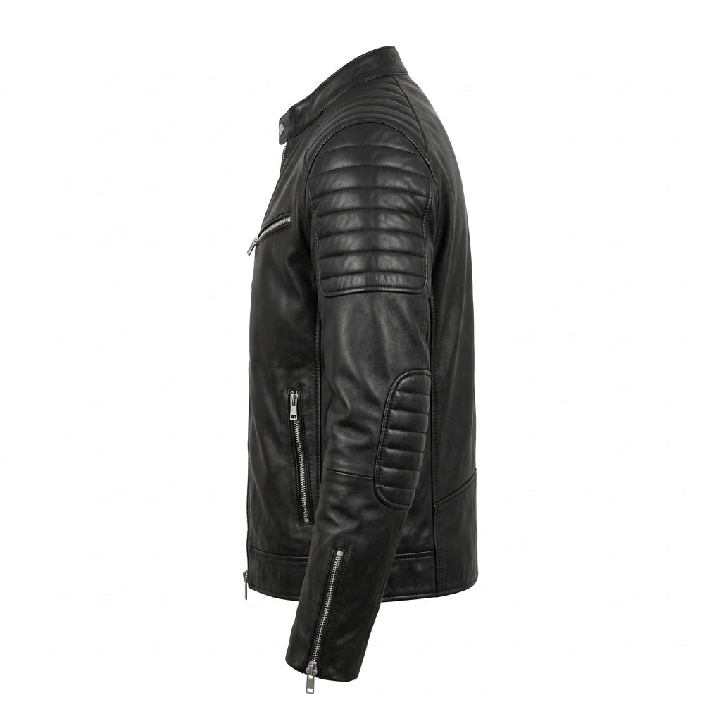 Men's Black Leather Biker Jacket – Sheepskin Multi-Zip Motorcycle Moto Jacket