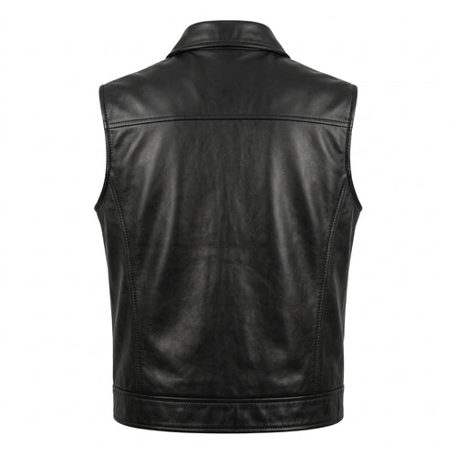 Men's Black Leather Biker Vest with Side Laces