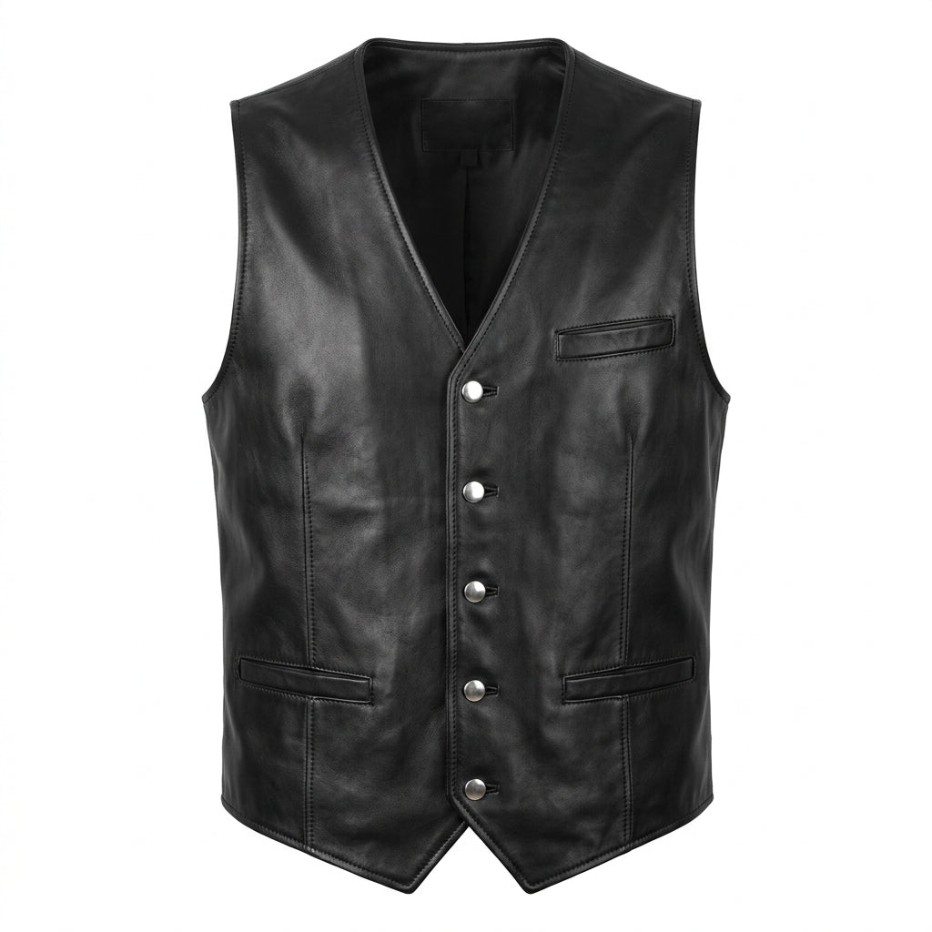 Men's Black Leather Vest