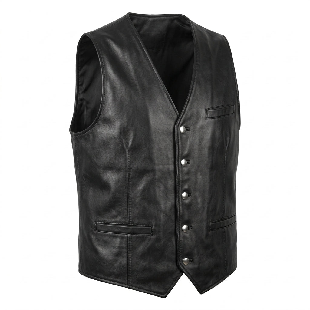 Men's Black Leather Vest