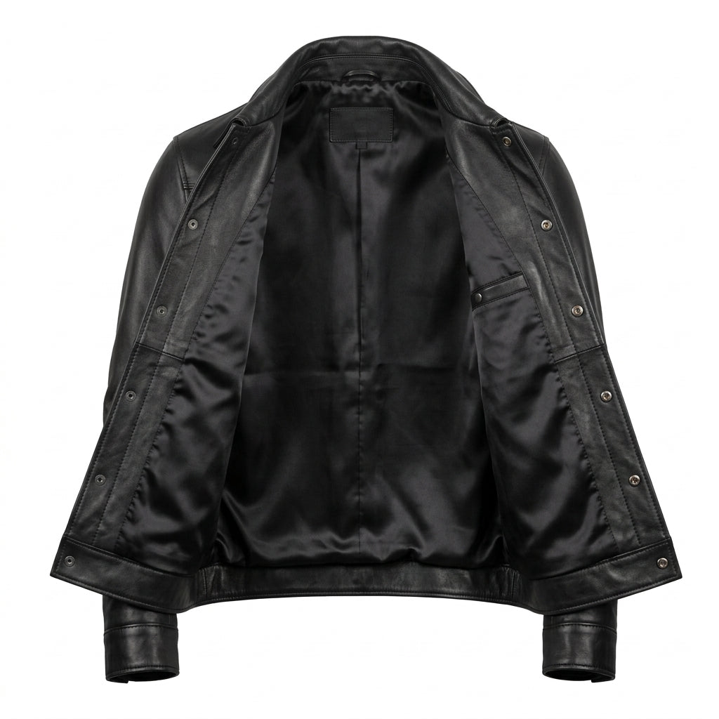 Men's Black Leather Western Trucker Jacket