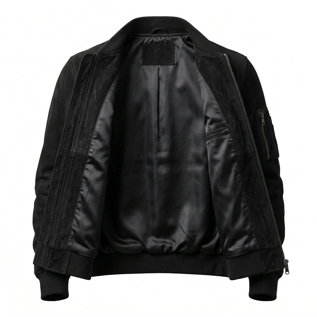 Men's Black Suede Leather Bomber Jacket