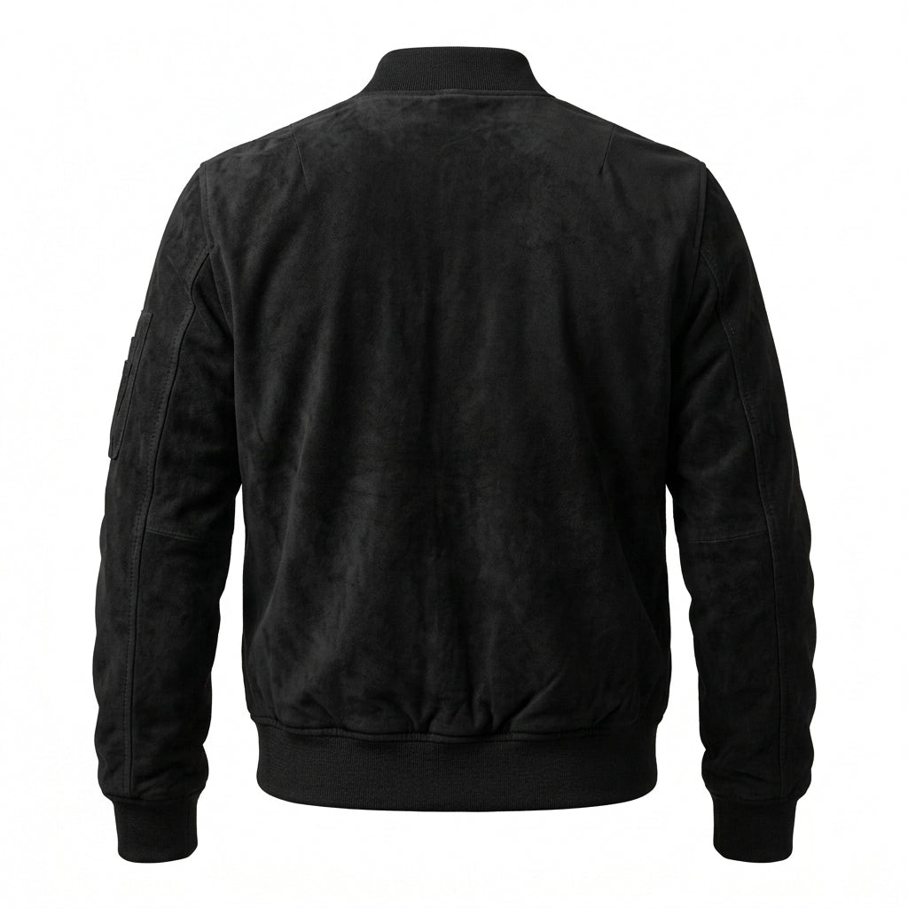 Men's Black Suede Leather Bomber Jacket
