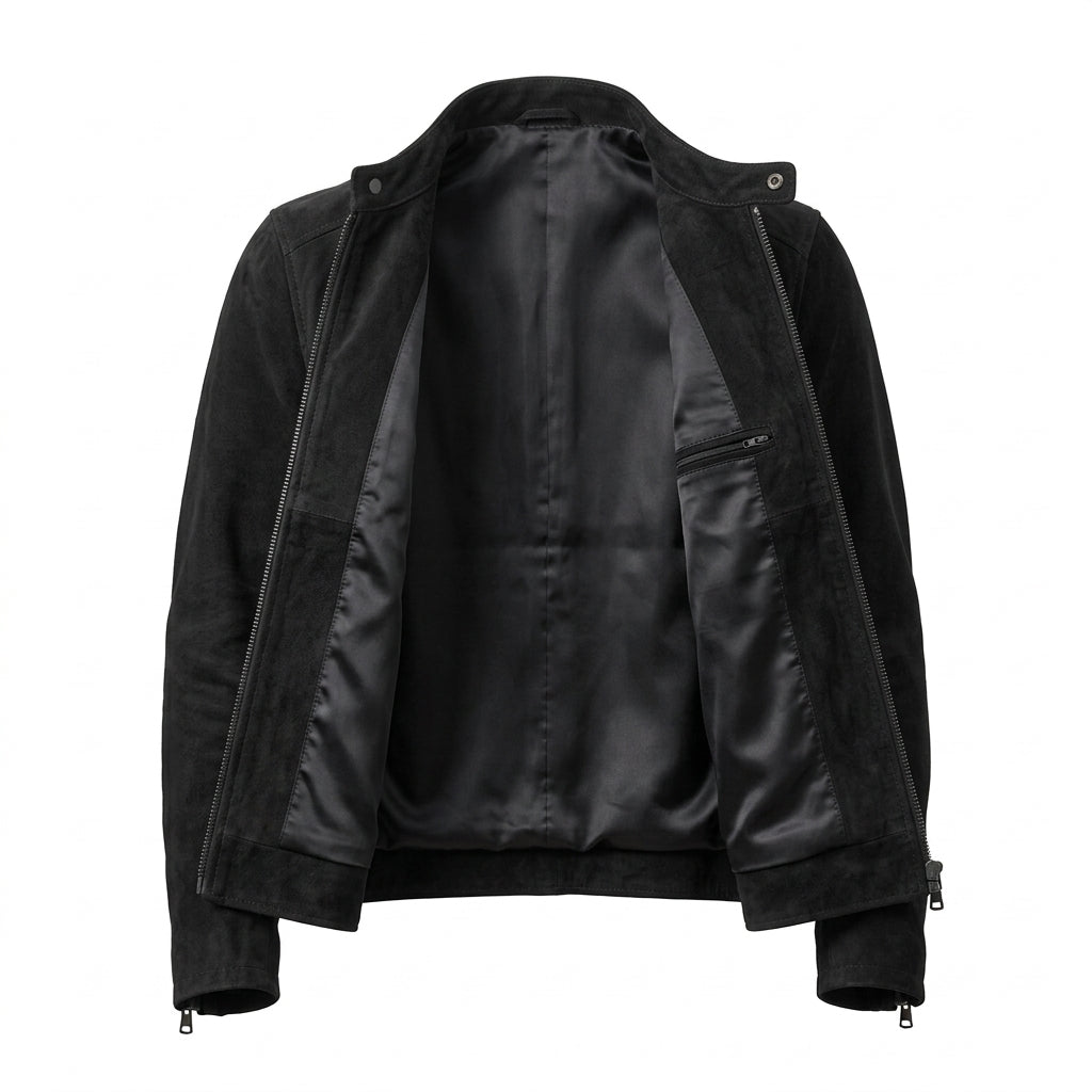 Men's Black Suede Leather Cafe Racer Jacket
