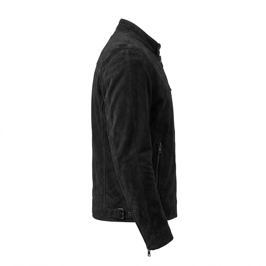 Men's Black Suede Leather Cafe Racer Jacket