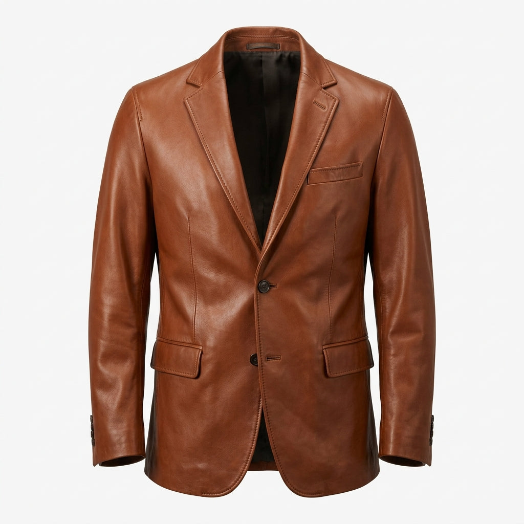 Men's Cognac Brown Leather Blazer