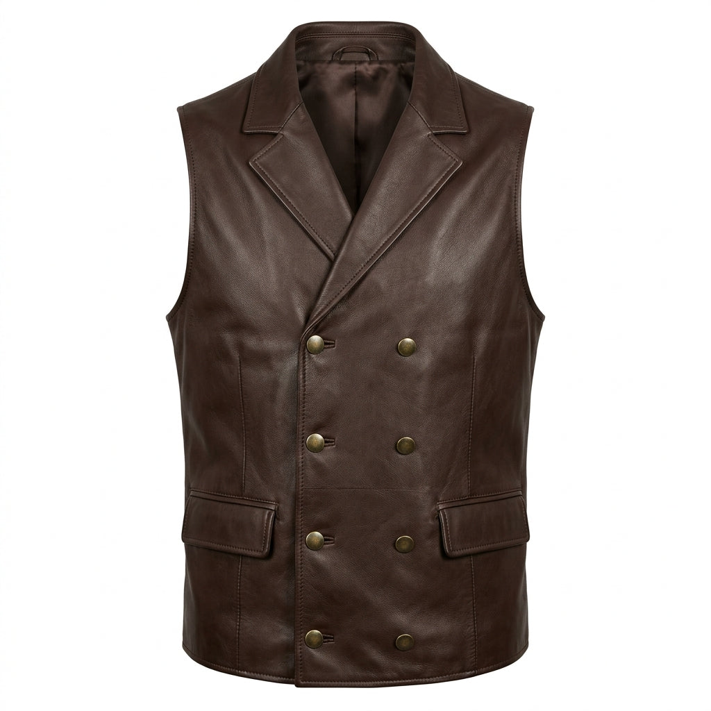 Men's Black Leather Biker Vest with Side Laces
