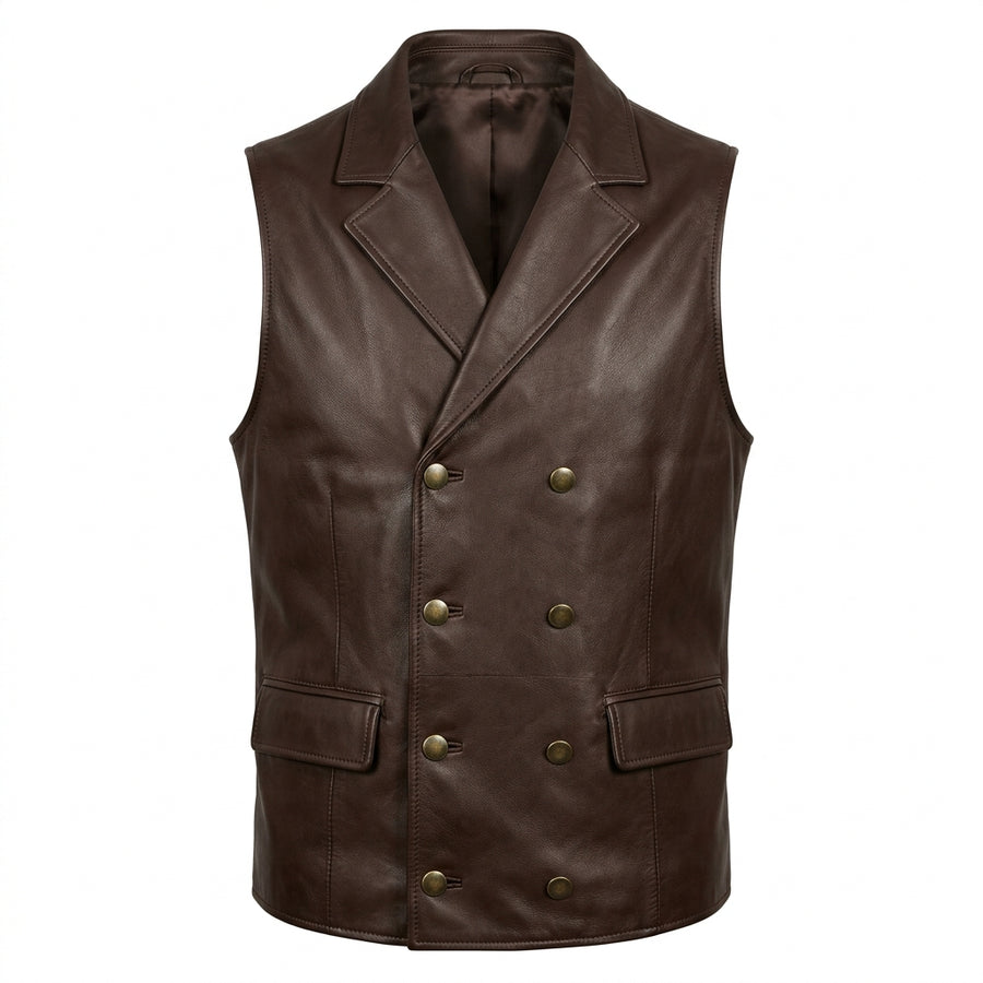 Men's Black Leather Biker Vest with Side Laces