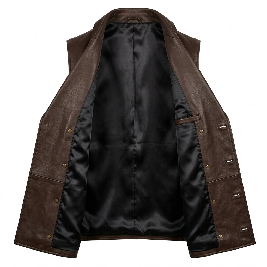 Men's Black Leather Biker Vest with Side Laces