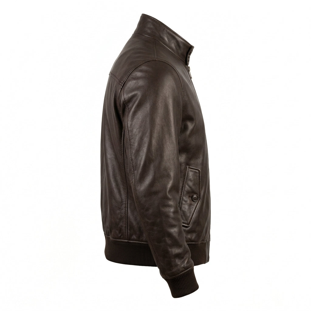 Men's Dark Brown Leather Harrington Jacket