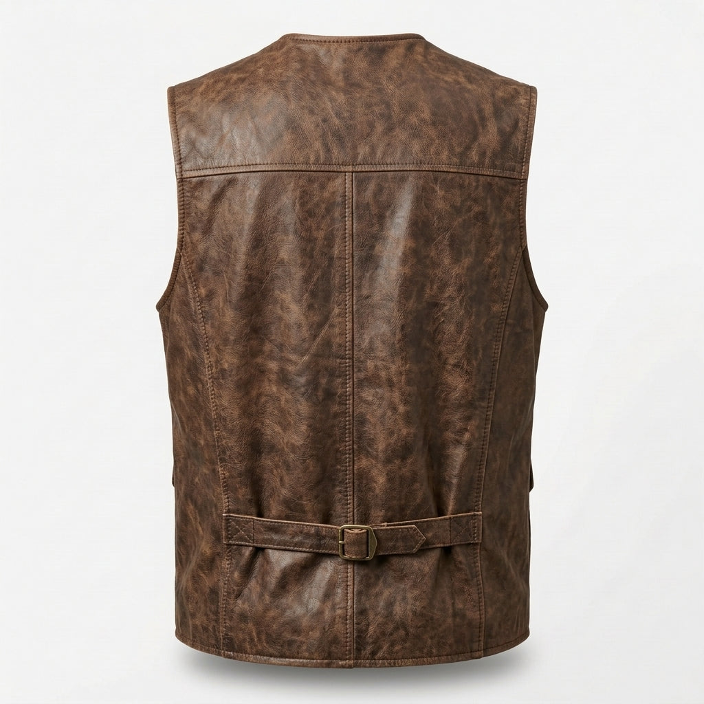 Men's Distressed Brown Leather Utility Vest