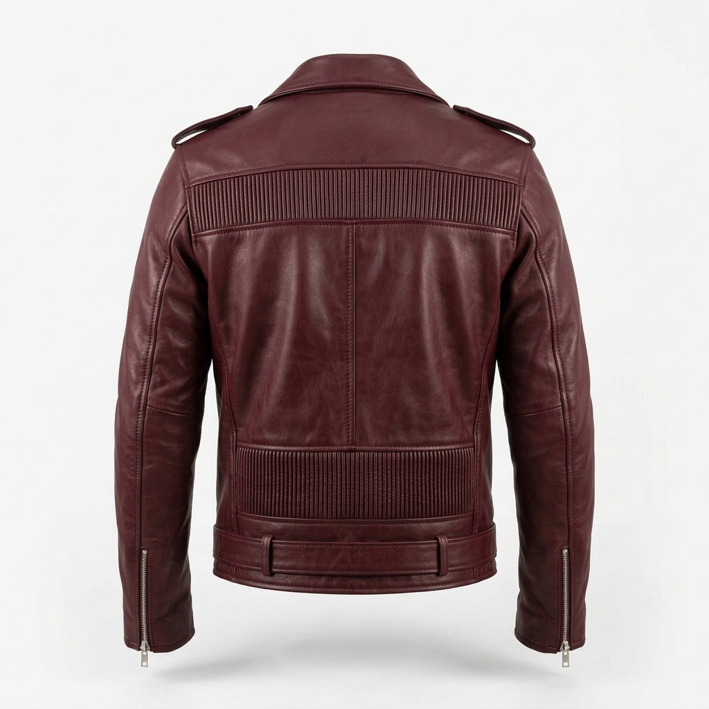 Men's Burgundy Leather Asymmetric Biker Jacket