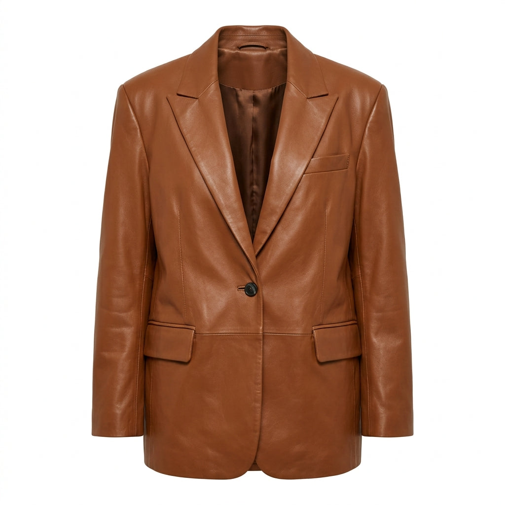 Women's Caramel Brown Oversized Leather Blazer