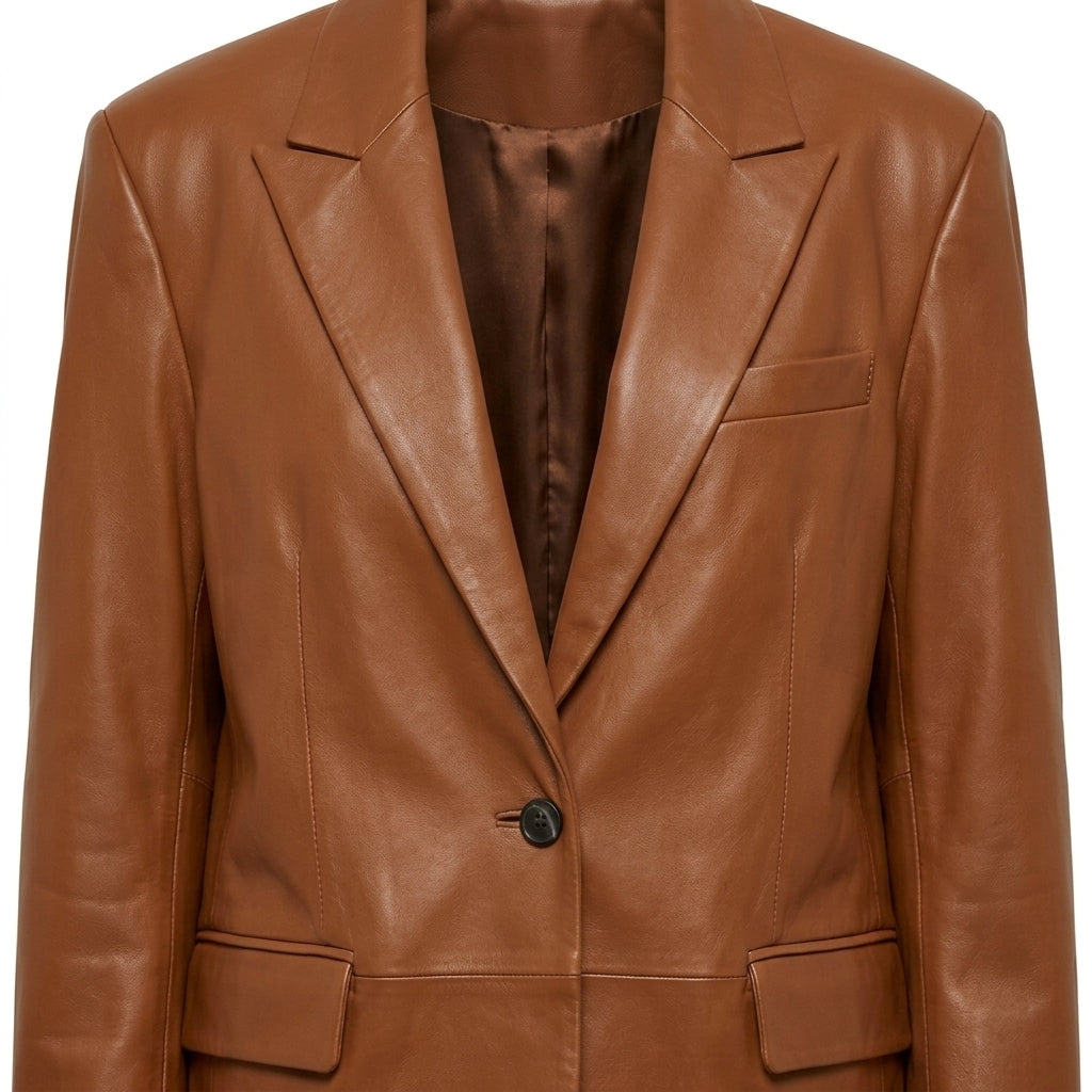 Women's Caramel Brown Oversized Leather Blazer