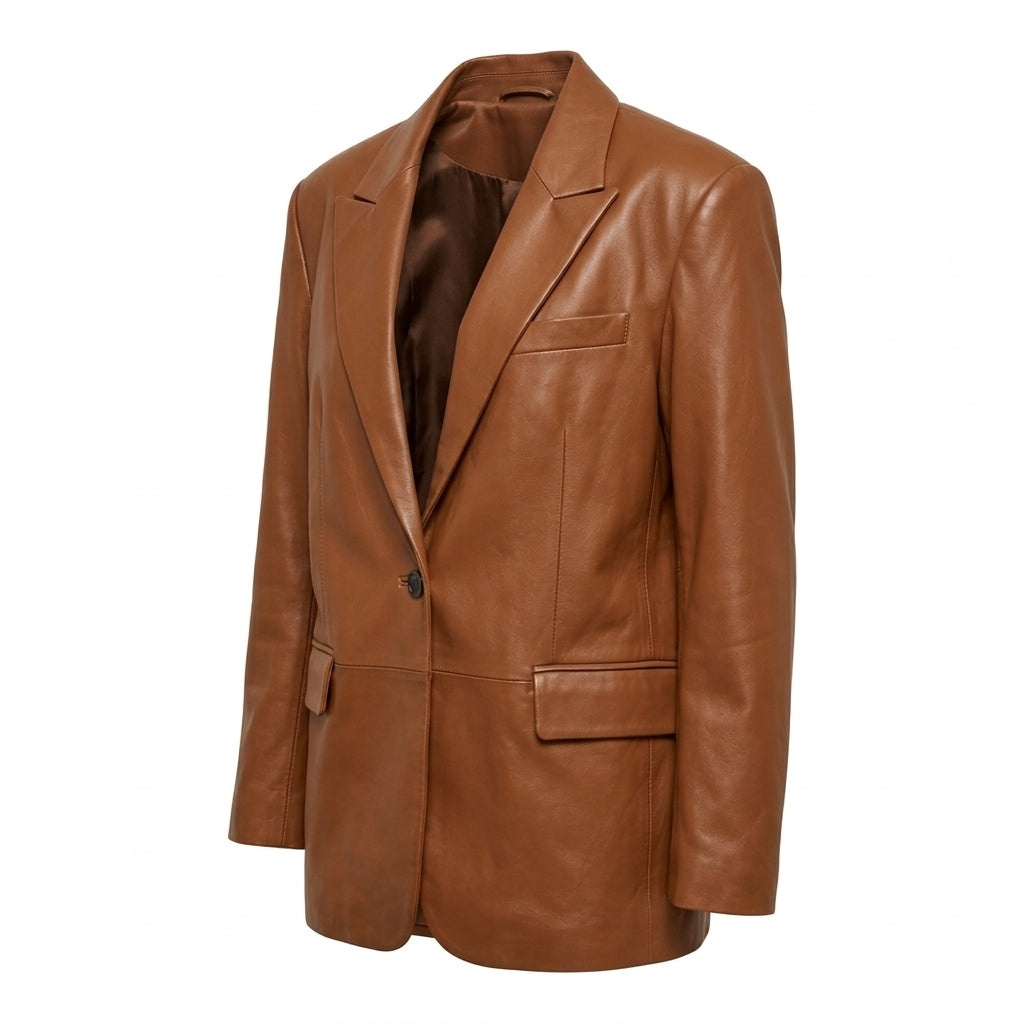 Women's Caramel Brown Oversized Leather Blazer