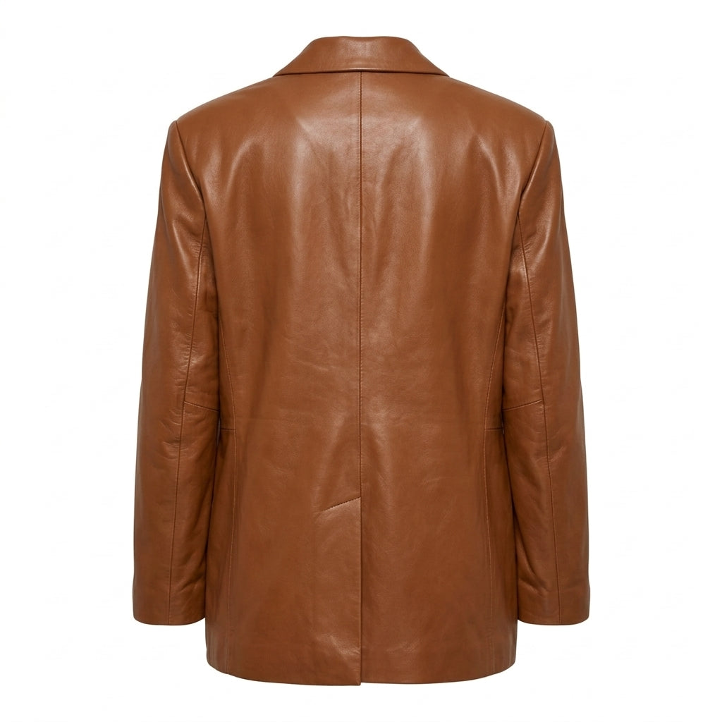 Women's Caramel Brown Oversized Leather Blazer