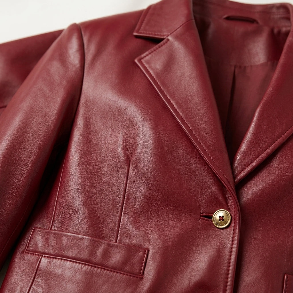 Women's Red Cropped Leather Blazer