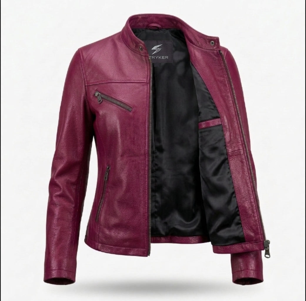 Women's Berry Magenta Pebbled Leather Jacket