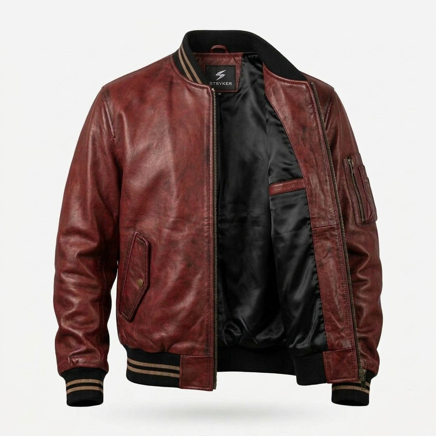 Men's Leather Flight Bomber Jacket | 4 Vintage Colors