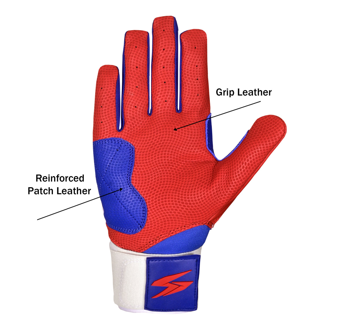 STRYKER Baseball Gloves – Premium Red, White & Royal Blue Sports Gloves