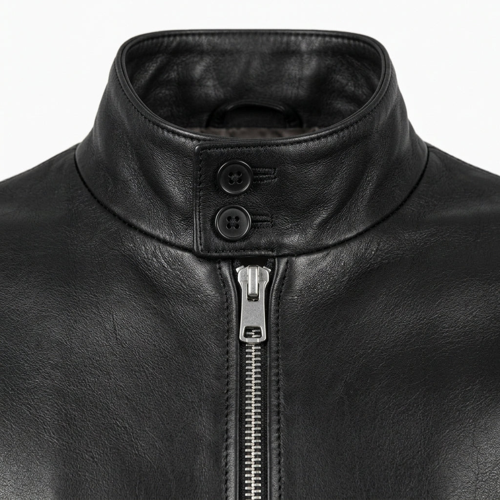 Men's Black Leather Harrington Jacket