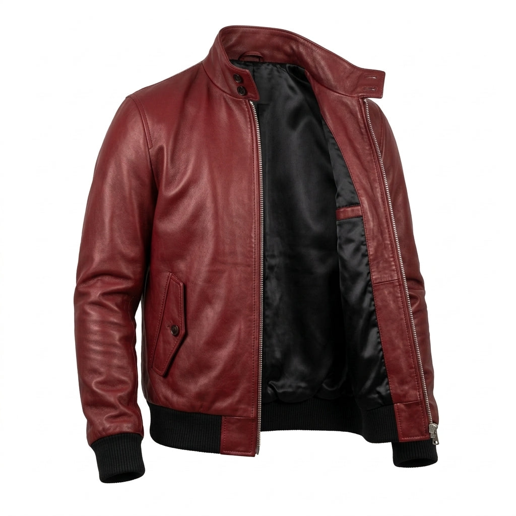 Men's Red Leather Harrington Jacket
