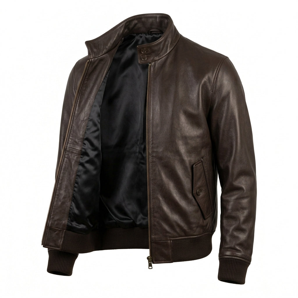 Men's Dark Brown Leather Harrington Jacket
