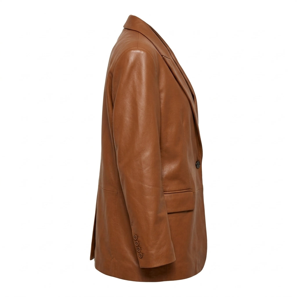 Women's Caramel Brown Oversized Leather Blazer