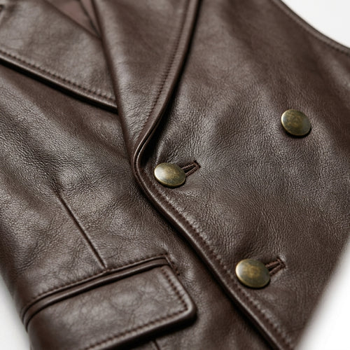 Men's Black Leather Biker Vest with Side Laces
