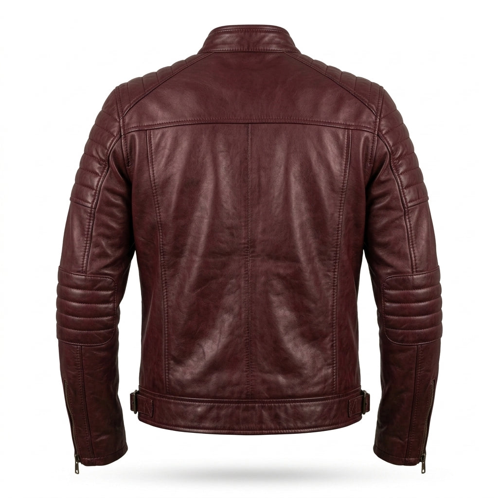 Men's Burgundy Leather Cafe Racer Jacket