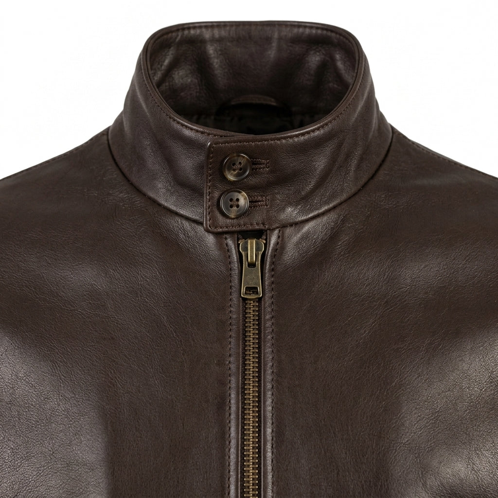 Men's Dark Brown Leather Harrington Jacket