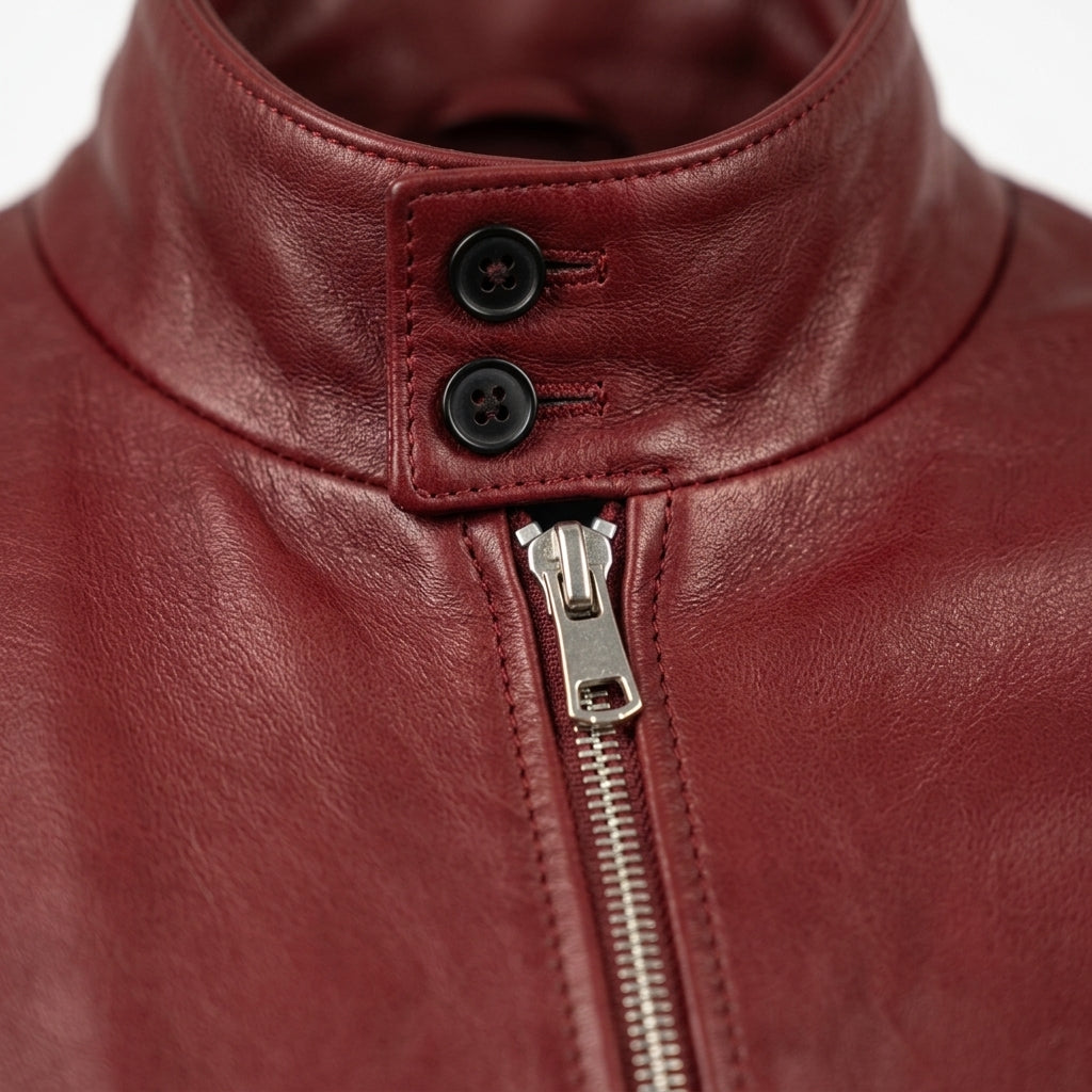 Men's Red Leather Harrington Jacket