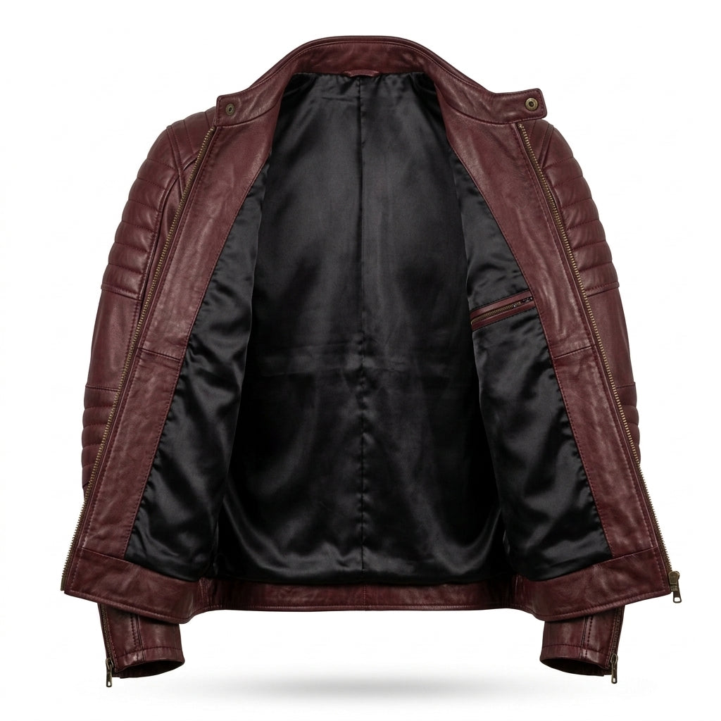 Men's Burgundy Leather Cafe Racer Jacket