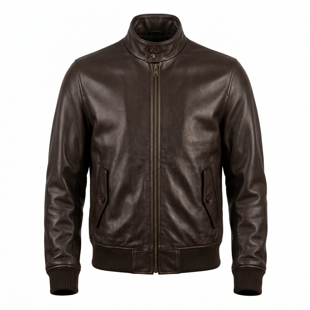 Men's Dark Brown Leather Harrington Jacket