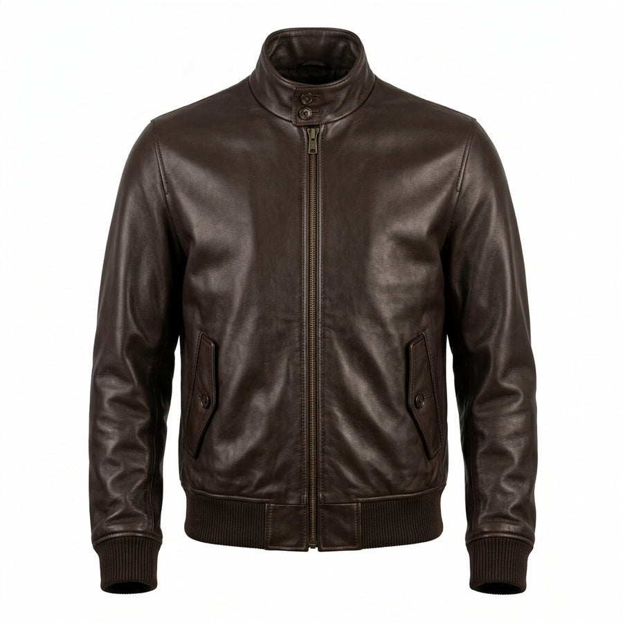 Men's Dark Brown Leather Harrington Jacket
