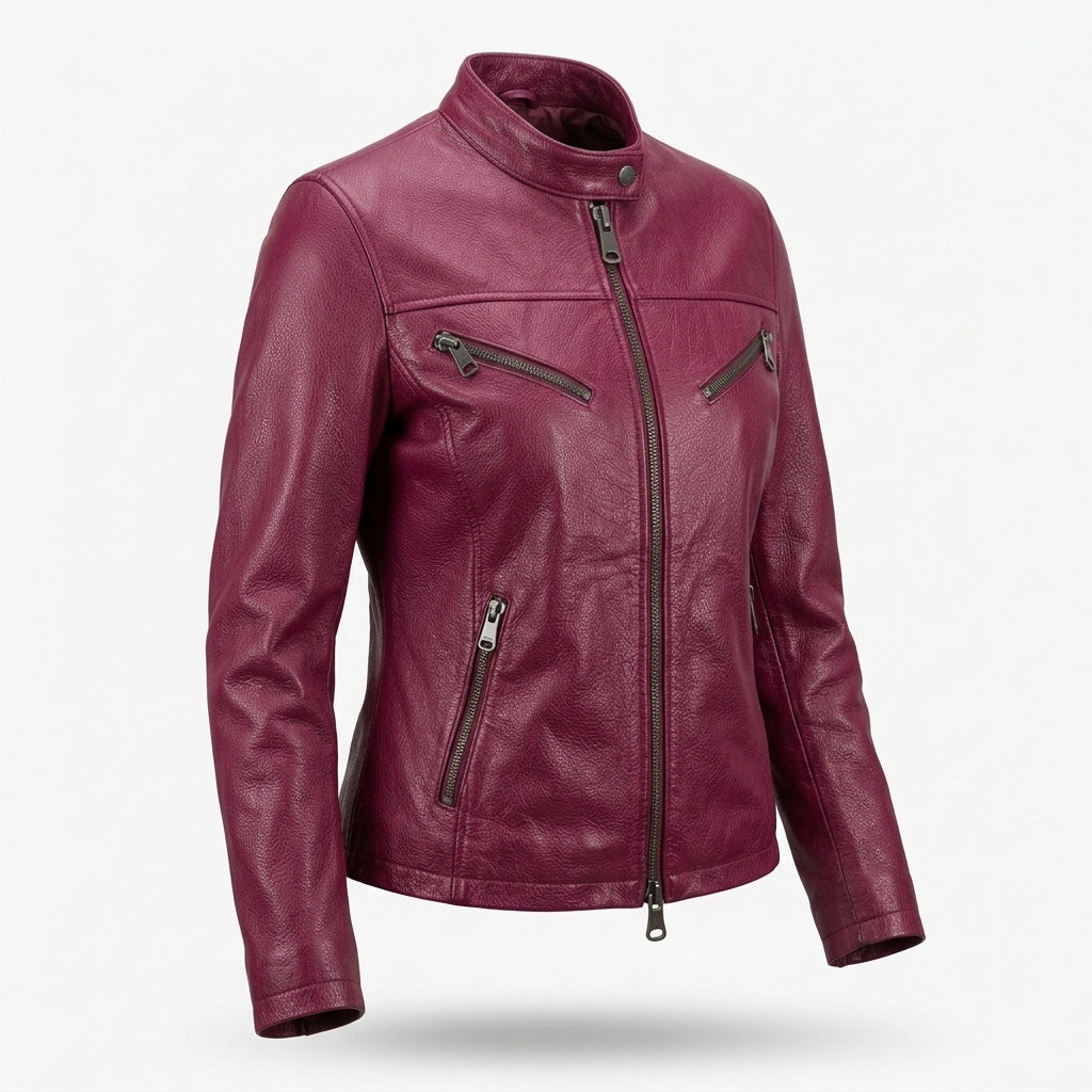 Women's Berry Magenta Pebbled Leather Jacket