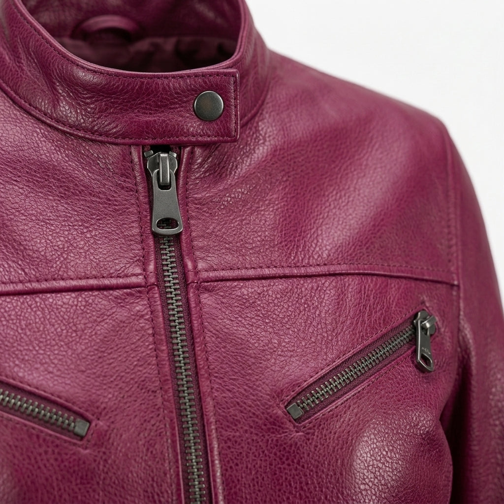 Women's Berry Magenta Pebbled Leather Jacket