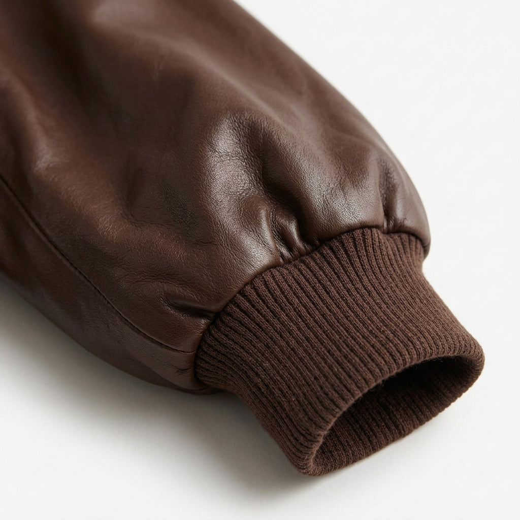 Women's Chocolate Brown Cropped Leather Bomber Jacket