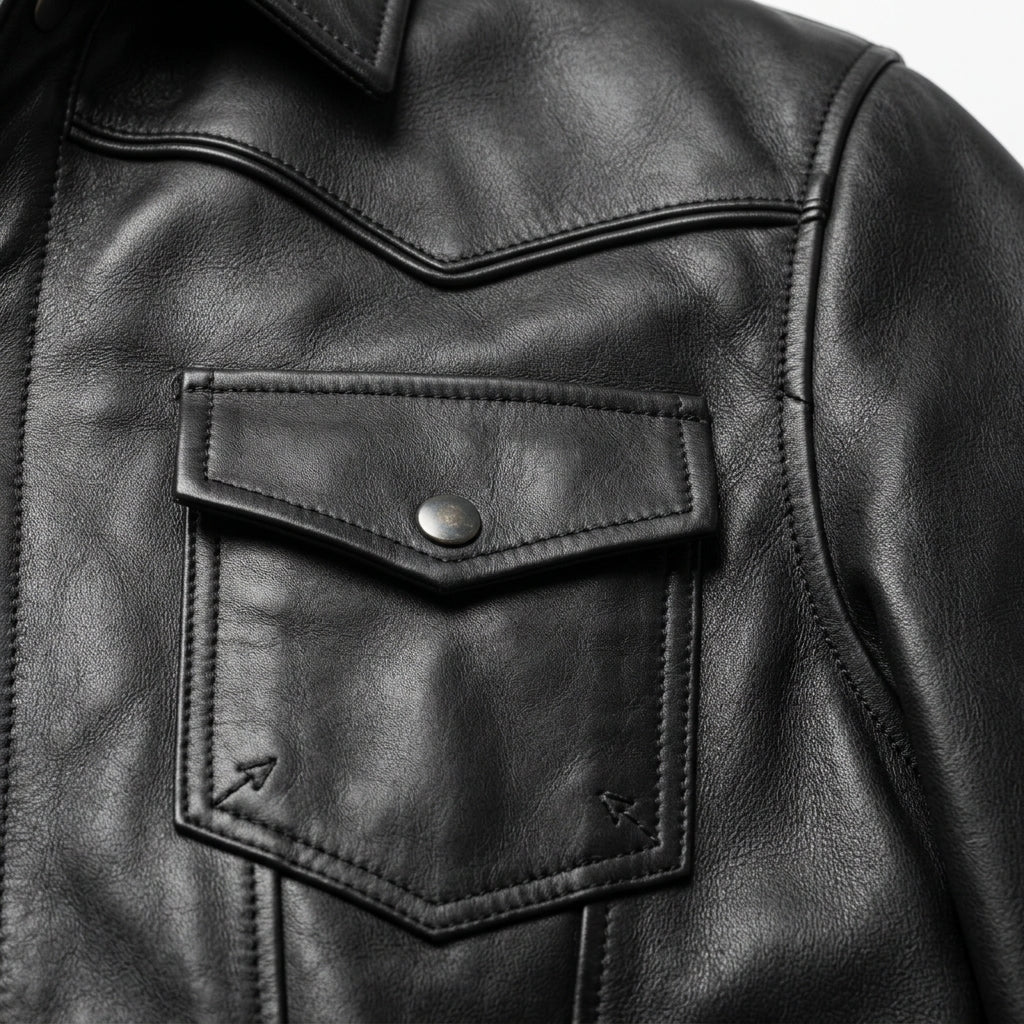 Men's Black Leather Western Trucker Jacket