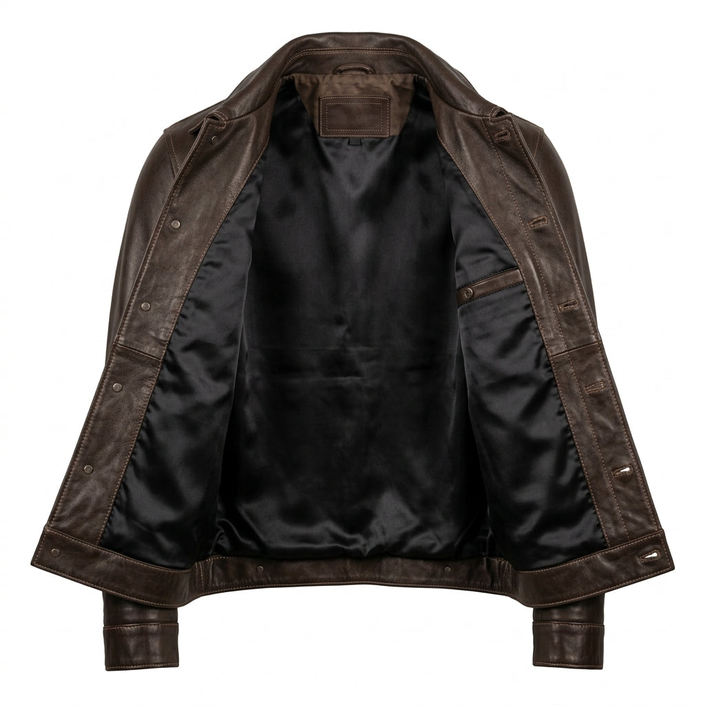 Men's Dark Brown Leather Trucker Jacket