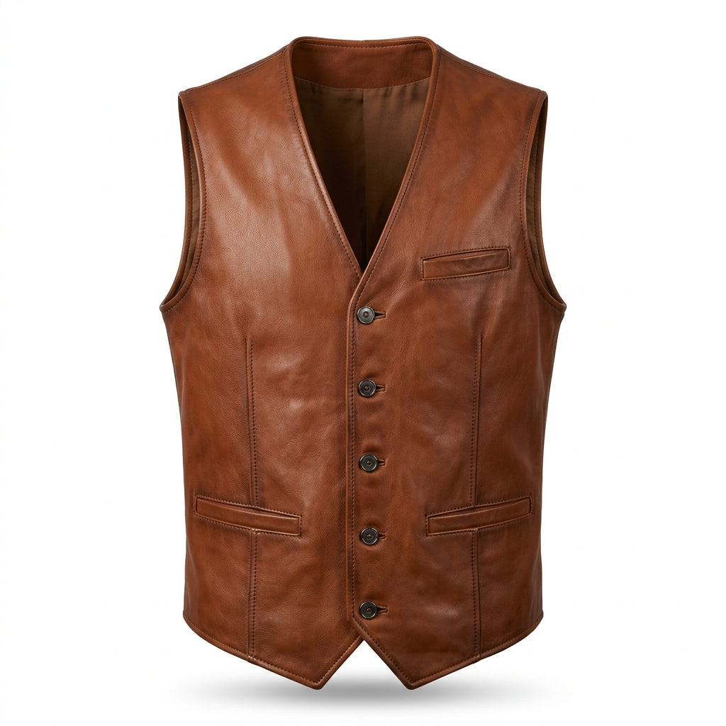 Men's Cognac Brown Leather Vest