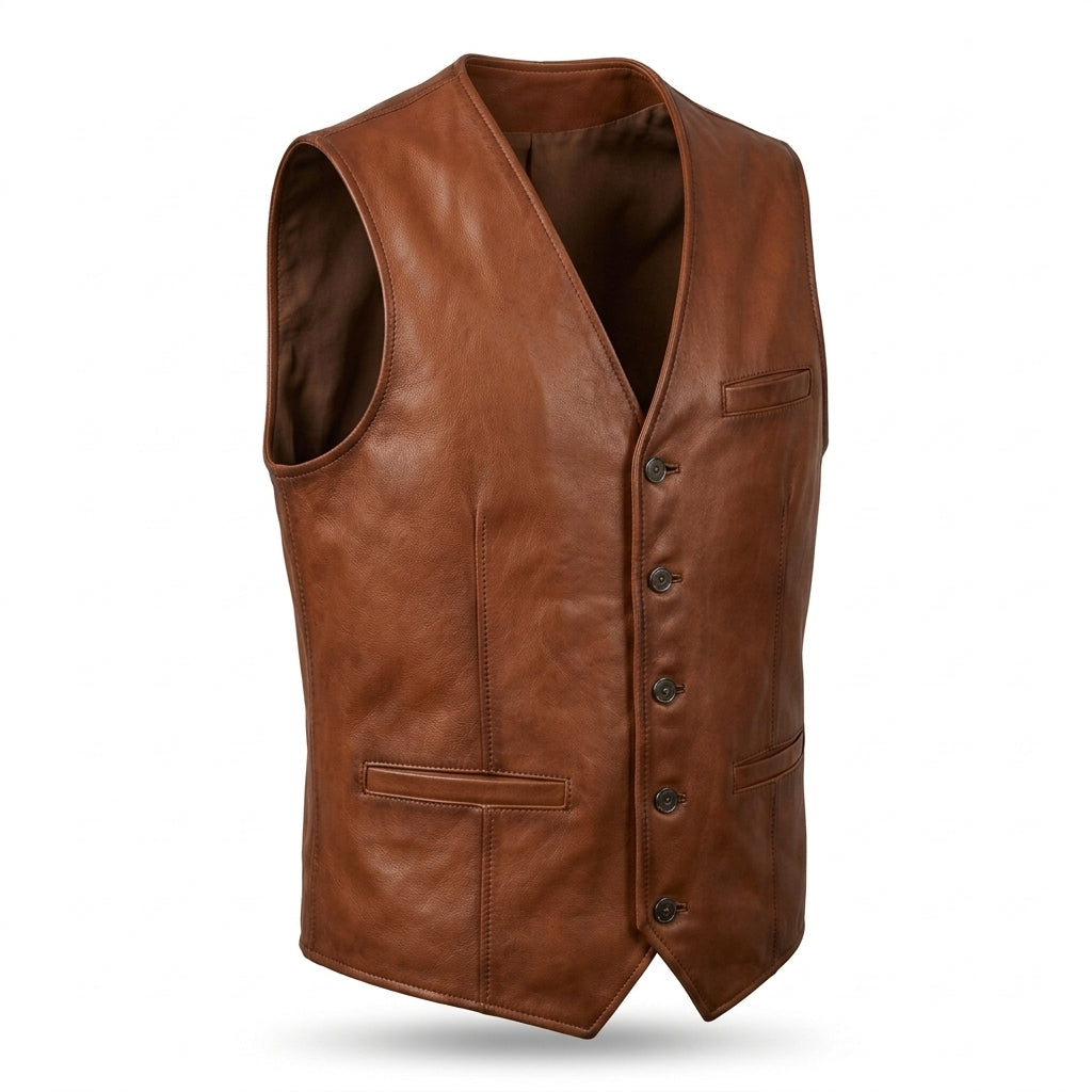 Men's Cognac Brown Leather Vest